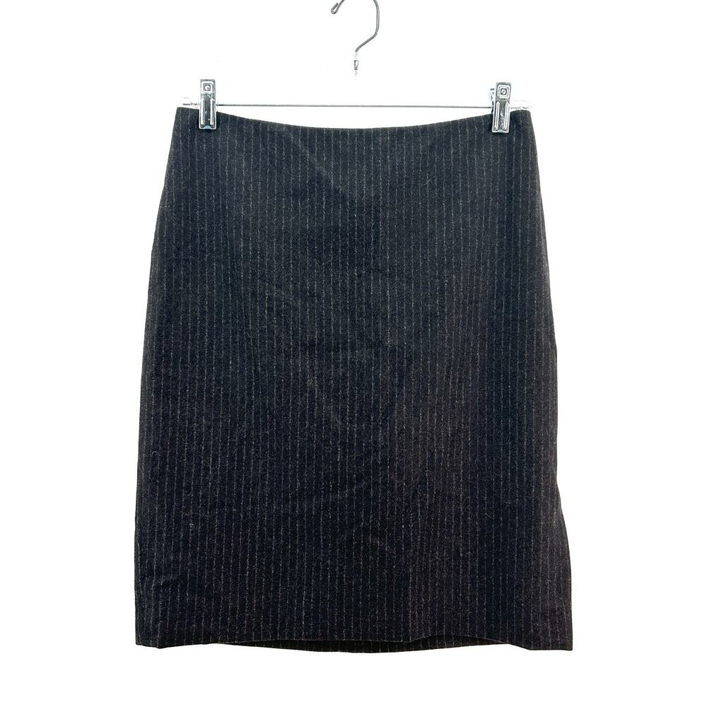 Ralph Lauren Black Label Wool Blend Skirt 4 Black Pinstripe Slit Old Money Siren